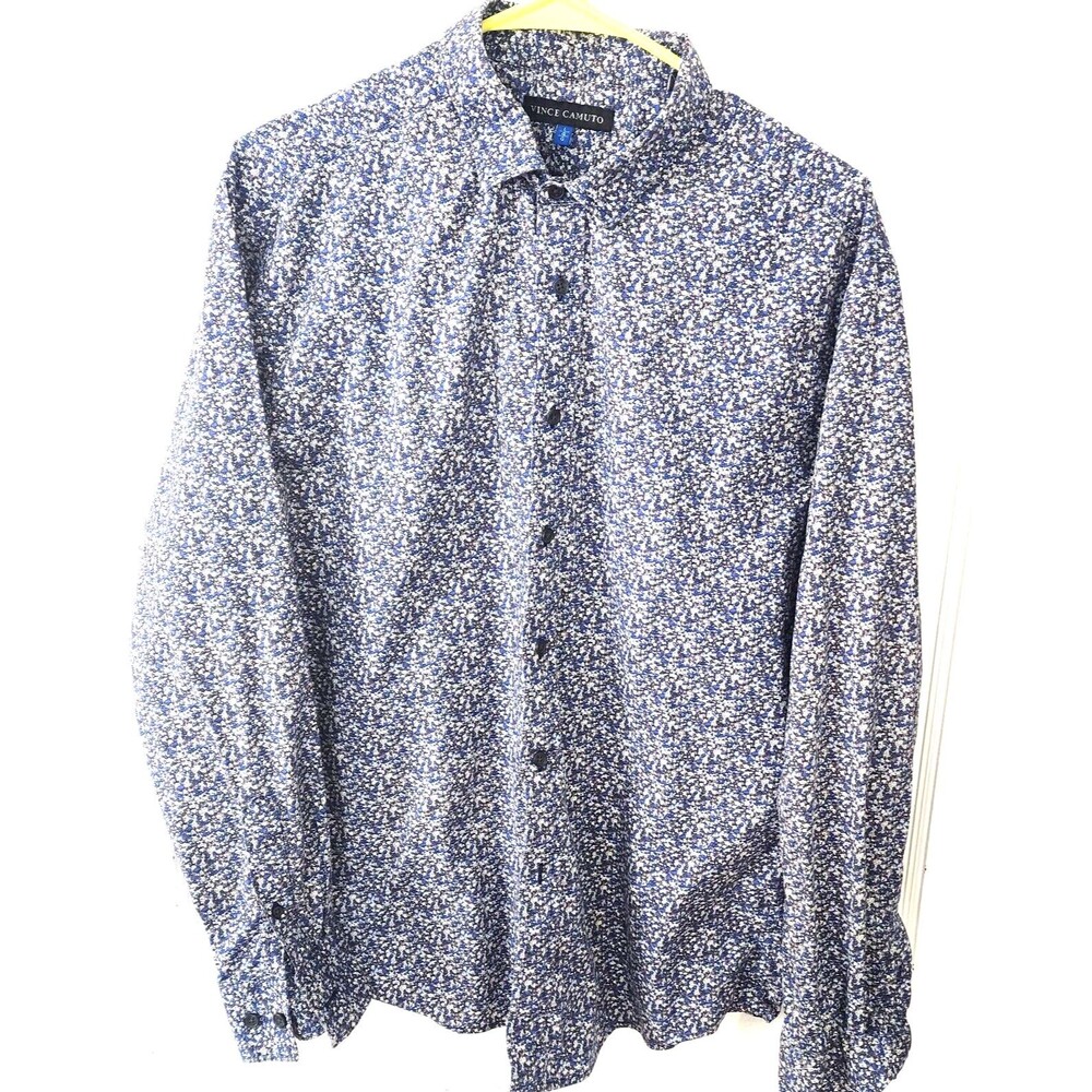Vince Camuto Paisley Blue Long Sleeve Button-Up Men Dress Shirt SIZE L